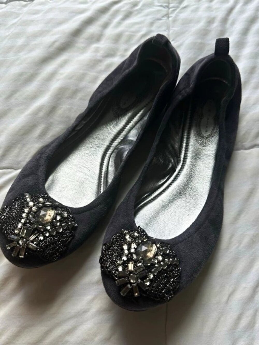 Elie Tahari Women Black Suede Ballet Flat Beaded